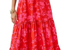 PRETTYGARDEN Women's Floral Maxi Dress 2023 Knot One Shoulder Sleeveless Ruffle Hem Flowy Boho Dresses