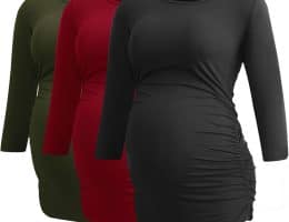 Smallshow Women's Maternity Tops 3/4 Sleeve Tunic Pregnancy Clothes Shirt 3-Pack