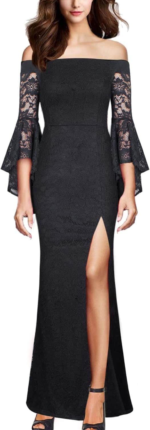 VFSHOW Womens Off Shoulder Bell Sleeve Formal Evening Wedding Party Maxi Dress - A Stunning Choice for Any Occasion