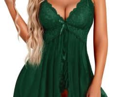 Thisrose Lingerie for Women Sexy Naughty Lace Babydoll Chemise Open Front Ruffle Boudoir Outfits Sleepwear