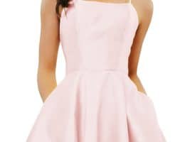 Sukleet Spaghetti Straps Homecoming Dresses for Juniors Blush Pink Short Prom Dresses with Pockets Semi Formal Dress Size 2