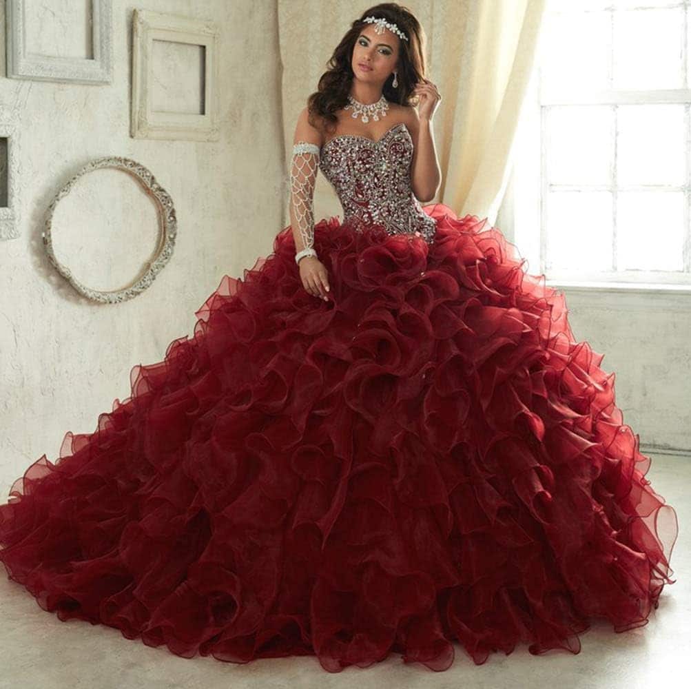 WANSHAQIN Women's Heavy Beaded Sweetheart Ball Gowns Dresses Organza Ruffles Quinceanera Dresses for Sweet 16 - A Stunning and Exquisite Choice