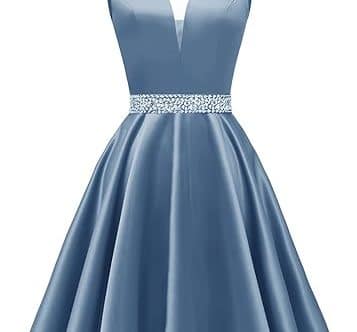 Yexinbridal Satin Glitter Short Prom Dresses V-Neck Beaded Evening Homecoming Cocktail Party Gowns for Teens