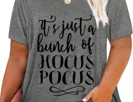 Plus Size Hocus Pocus Shirt Womens Halloween Tshirts Funny Graphic Tee Tunic Tops 04 5X Grey