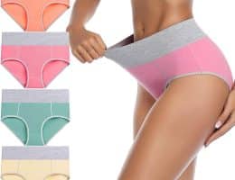 wirarpa Women's Cotton Underwear High Waist Breathable Briefs Soft Underpants Ladies Stretch Panties 4 Pack