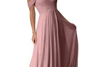 Women's Off The Shoulder Bridesmaid Dresses with Pockets Chiffon Pleated Long Formal Evening Gowns