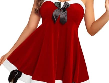 Avidlove Christmas Dresses Lingerie for Woman V Neck Sexy Christmas Dress Velvet Women Christmas Lingerie Outfits with Bow